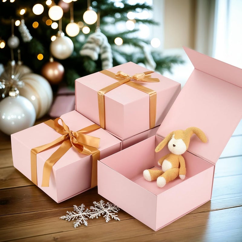 Ditwis 4 Pack 8x8x4 Inches Gift Boxes with Magnetic Closure Lids, Pink Magnetic Box for Wedding, Groomsmen Bridesmaid Proposal, Birthdays, Mother's Day - Image 4